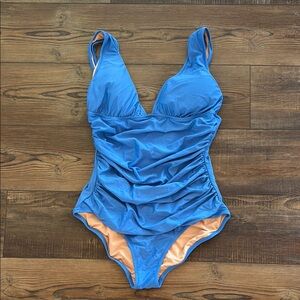 J. Crew Ruched V-neck One-Piece in Sail Blue